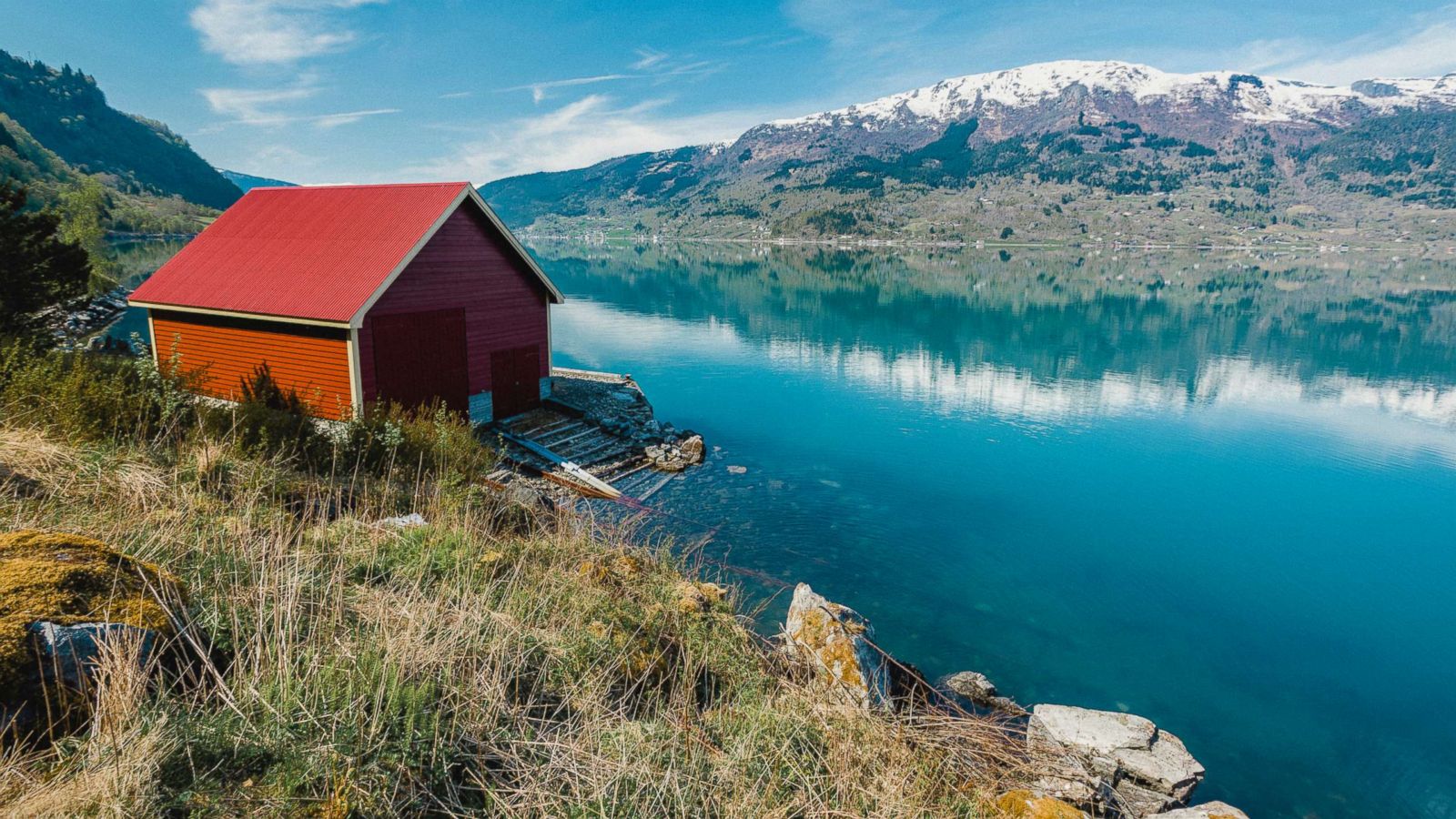 PHOTO: A red house barn is pictured on the Fjord in Norway in this undated stock photo.