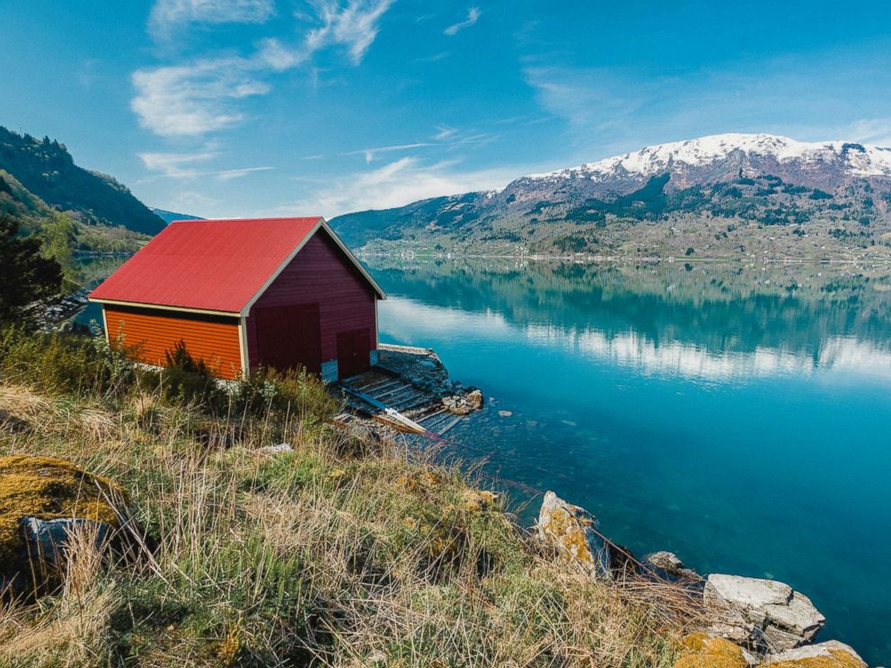 PHOTO: A red house barn is pictured on the Fjord in Norway in this undated stock photo.