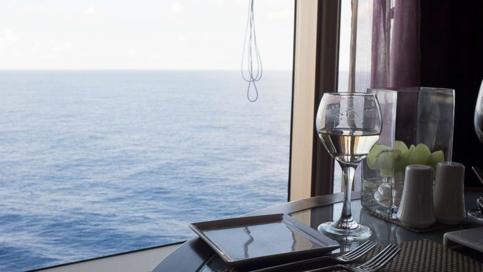 A glass of wine is seen on the Eurodam cruise ship.