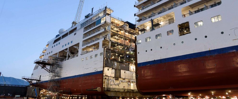 PHOTO: Silversea Cruises Silver Spirit cut in half in order to lengthen the ship.