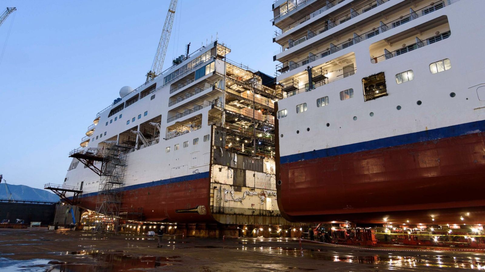 PHOTO: Silversea Cruises Silver Spirit cut in half in order to lengthen the ship.