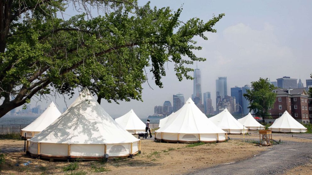 Collective Retreats' Journey Tents sit on Governor's Island in New York, July 3, 2018.