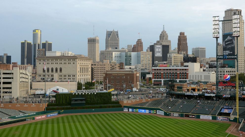 A general view of Comerica Park and the Detroit skyline on Sept. 25, 2012 in Detroit, Michigan.