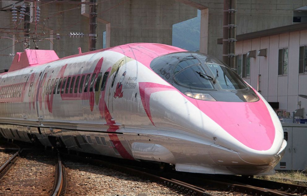 PHOTO: A Shinkansen train adorned with special livery bearing popular character Hello Kitty, in Fukuoka prefecture, Japan, in a photo released by West Japan Railway.