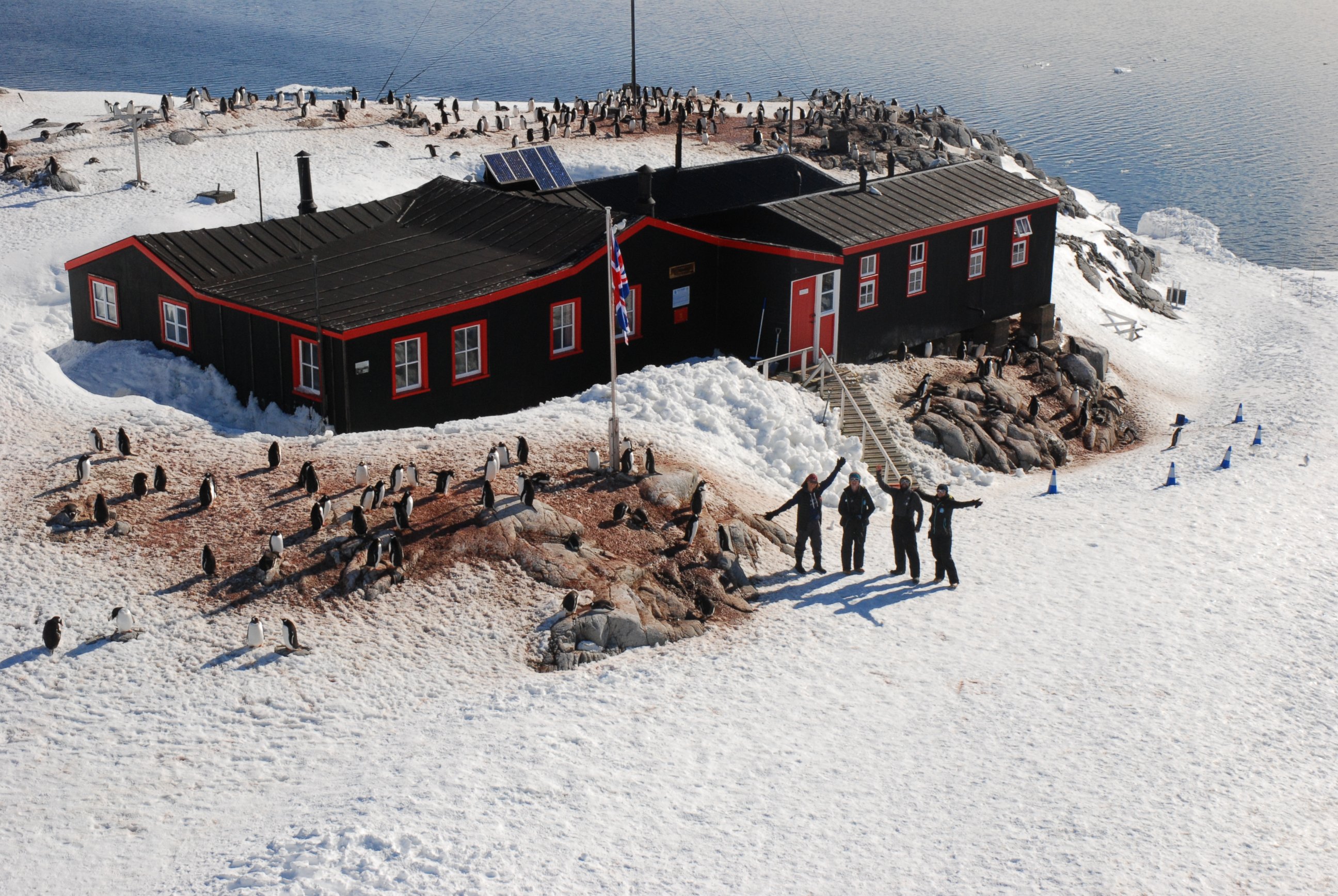 PHOTO: The team at Port Lockroy, situated on Goudier Island in the Antarctic Peninsula.