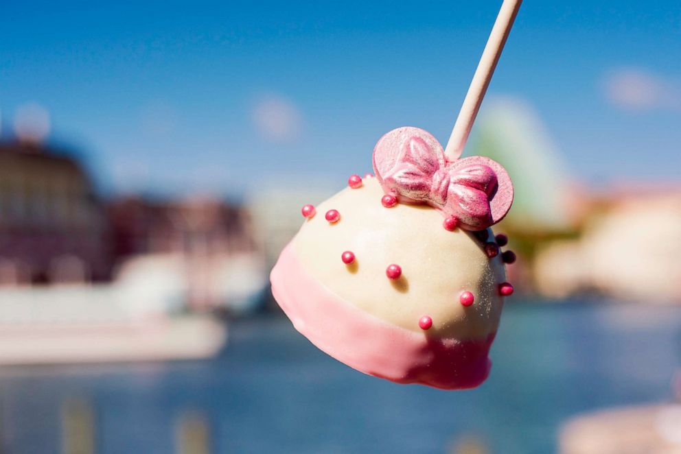 PHOTO: This crispy treat dome is dipped in white chocolate and topped with pink crispy pearls and millennial Minnie ears.