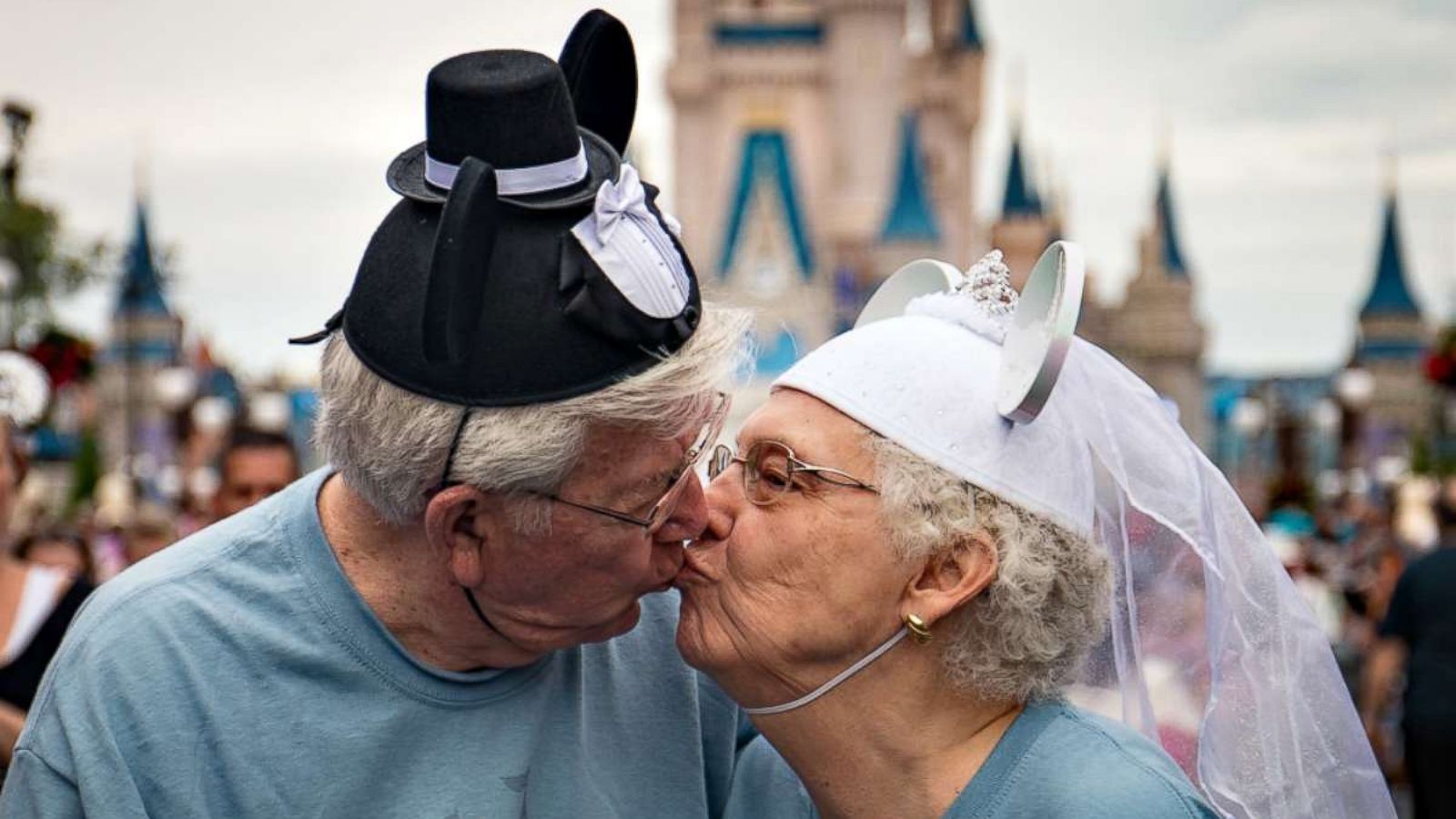 PHOTO: The Crisps share a kiss while vacationing in Disney World in 2016 with other nursing home residents from Riverview Health Care Center in Prestonsburg, Ky.