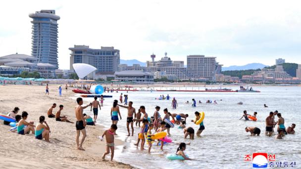 This photo provided on July 2, 2025, by the North Korean government, shows a beach resort in the Wonsan-Kalma eastern coastal tourist zone on July 1, 2025. (Korean Central News Agency/Korea News Service via AP)