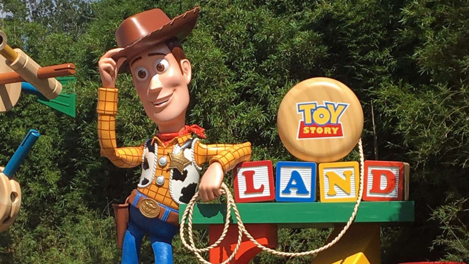 PHOTO: A 20-foot tall Woody statue greats guests at the entrance to the new Toy Story Land at Disney's Hollywood Studios near Orlando, Fla.