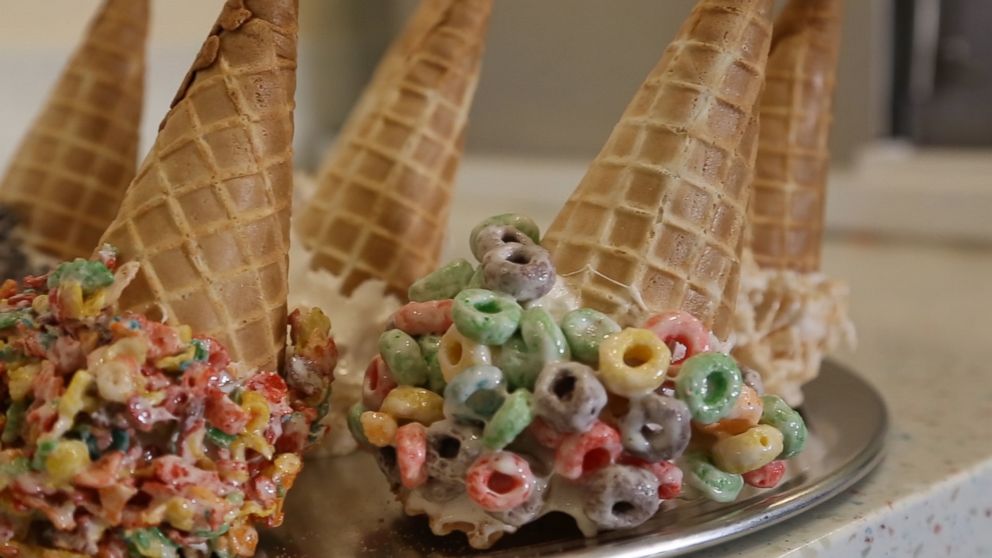 PHOTO: Ice cream shop Emack and Bolio's puts all different kinds of cereals on their cones 
