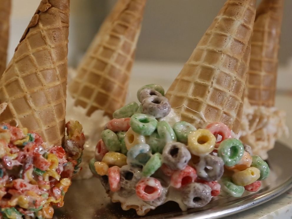 PHOTO: Ice cream shop Emack and Bolios puts all different kinds of cereals on their cones