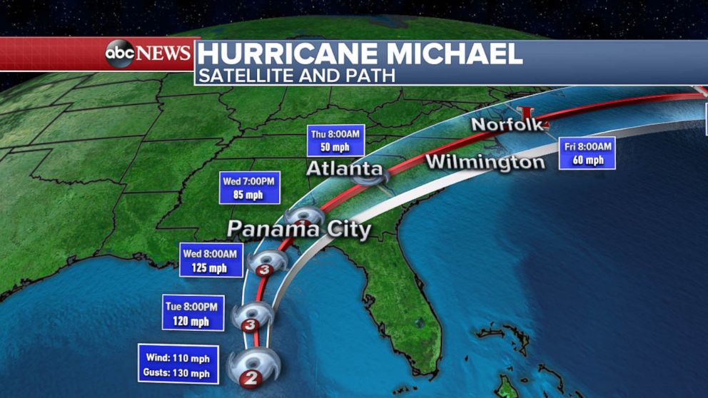 PHOTO: The expected path for Hurricane Michael as of Oct. 9, 2018.