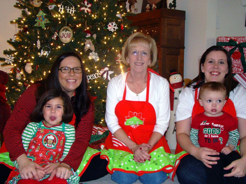 PHOTO: Amee Hager, left, and her oldest daughter celebrate Christmas with Amee's mother, Tina Miller, center, and Amee's sister Lauren and her child.