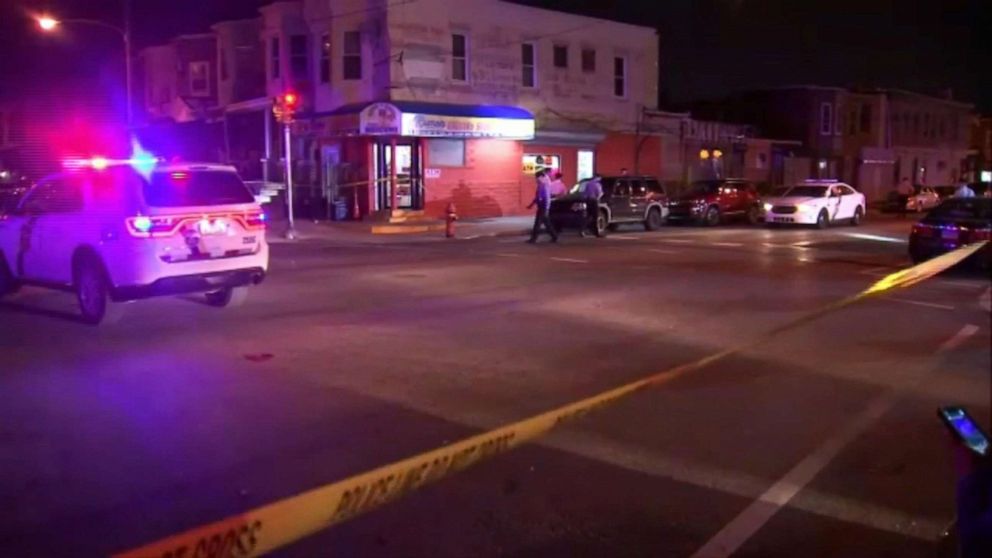 PHOTO: Police officers respond to the scene where an 11-month-old was shot four times in Philadelphia on Oct. 19, 2019.