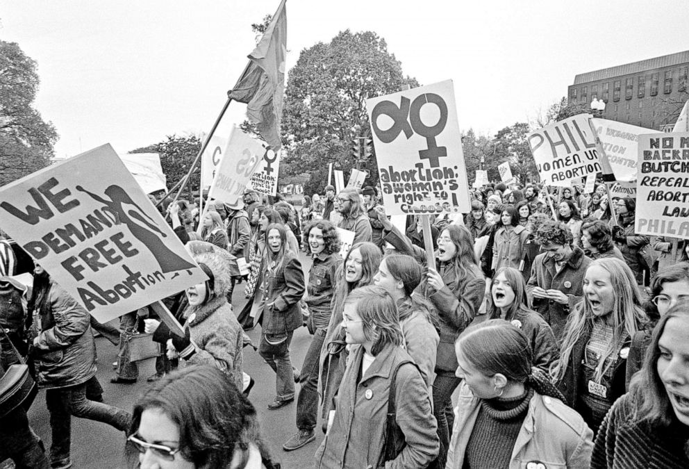 PHOTO: Demonstrators participating in a rally to repeal all anti-abortion laws and demand a woman's right to choose, march to the U.S. Capitol on Nov. 20, 1971, in Washington, D.C. 