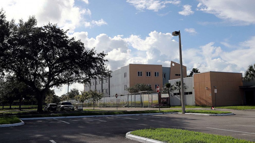 PHOTO: The "1200 building" at Marjory Stoneman Douglas High School, the crime scene where the 2018 shootings took place, is seen in Parkland, Florida, August 4, 2022.