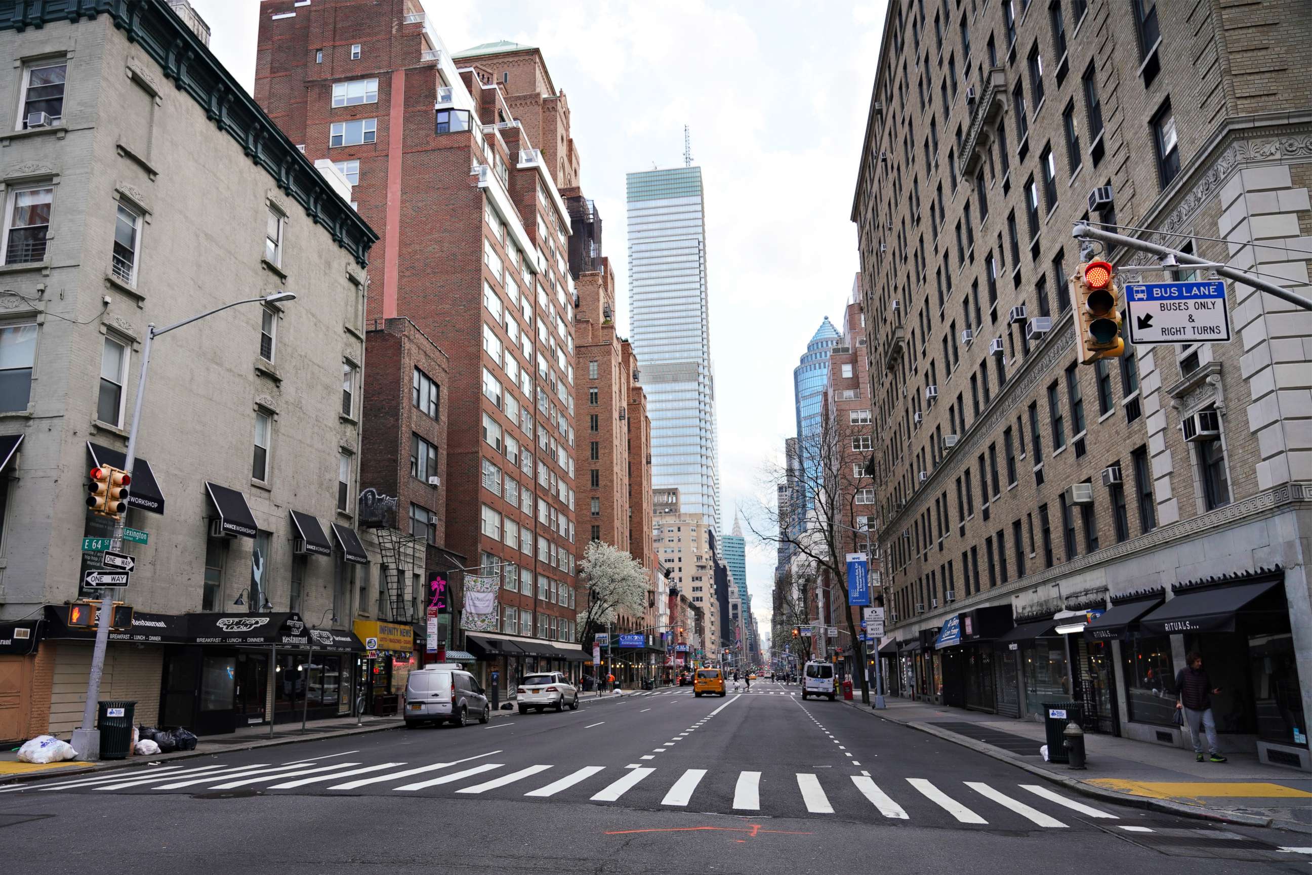 PHOTO: NEW YORK, NEW YORK - MARCH 20: A view of Lexington Avenue at rush hour as the coronavirus continues to spread across the United States on March 20, 2020 in New York City. 
