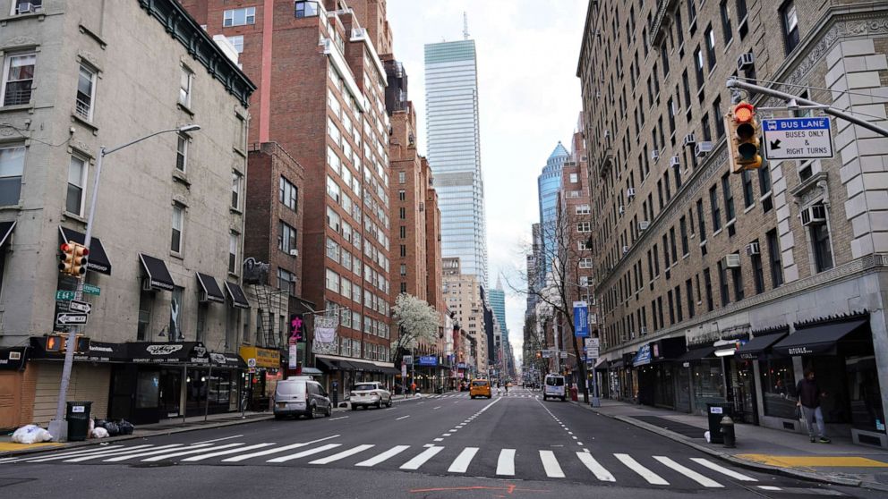 PHOTO: NEW YORK, NEW YORK - MARCH 20: A view of Lexington Avenue at rush hour as the coronavirus continues to spread across the United States on March 20, 2020 in New York City. 