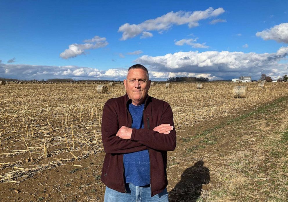 PHOTO: Mark Schein stands at the edge of a field last week, a few miles from his farm in Pickaway County, Ohio.