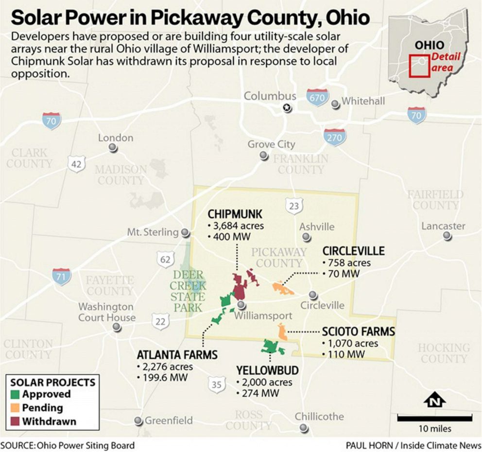 PHOTO: Developers have proposed or are in the process of building four utility-scale solar arrays near Williamsport, Ohio.