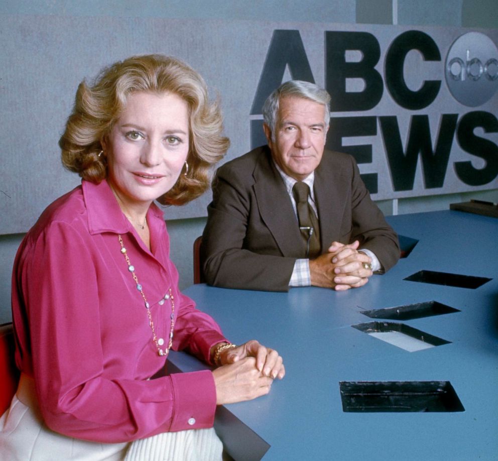 PHOTO: Barbara Walters and Harry Reasoner on the ABC News set, Sept. 30, 1976.