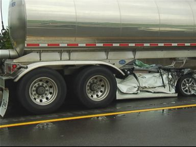 VIDEO: The accident happened when the 33-year-old driver lost control of his car during heavy rain on a Tennessee highway.