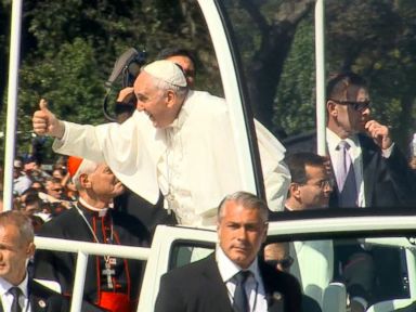 VIDEO: The 78-year-old pontiff rode in a Jeep Wrangler "Popemobile" to Cathedral of St. Matthew the Apostle.