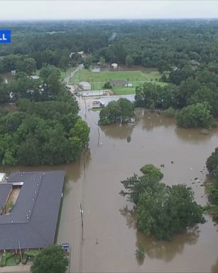 This drone footage shows how parts of Louisiana are covered with muddy floodwaters.