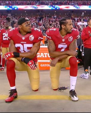 VIDEO: Joining Kaepernick in protest were his teammates Eric Reid, who also knelt and Antoine Bethea and Eli Harold who raised their fists.