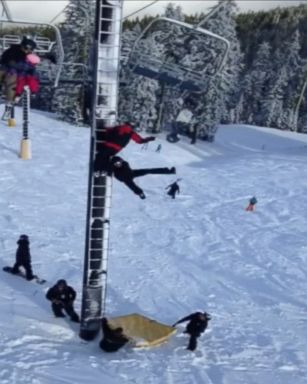 VIDEO: The skier was dangling upside down from a chairlift in Mount Ashland, Oregon.