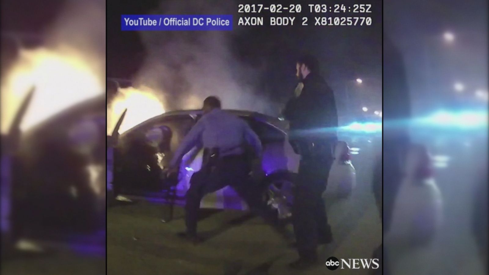 DC police rescue driver trapped in burning car - Good Morning America