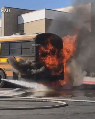 VIDEO: School bus catches fire outside Las Vegas high school