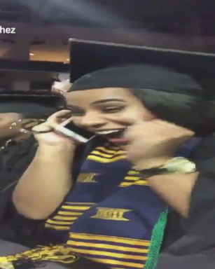 VIDEO: College student celebrates when she gets job offer during graduation ceremony