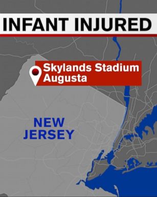 Authorities say an 11-month-old boy was hit in the face by a line drive foul ball while sitting in his stroller at a professional baseball game in New Jersey.