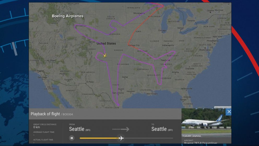 Boeing test flight draws a plane over the US