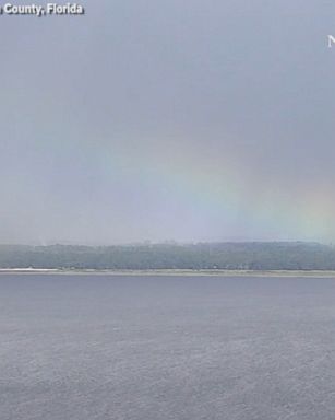 Some people spotted a rainbow that formed over a Florida turnpike in Osceola County, Florida, as residents hit the road ahead of Hurricane Irma.