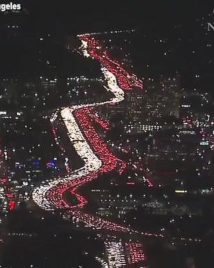 VIDEO: Aerial footage showed bumper-to-bumper traffic in Los Angeles as drivers started their Thanksgiving travel early.