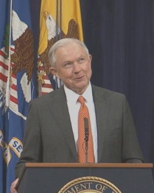 During an event with Justice Department interns in June, Attorney General Jeff Sessions is pressed on his "harsh policies for marijuana" but "pretty lax gun control" views.