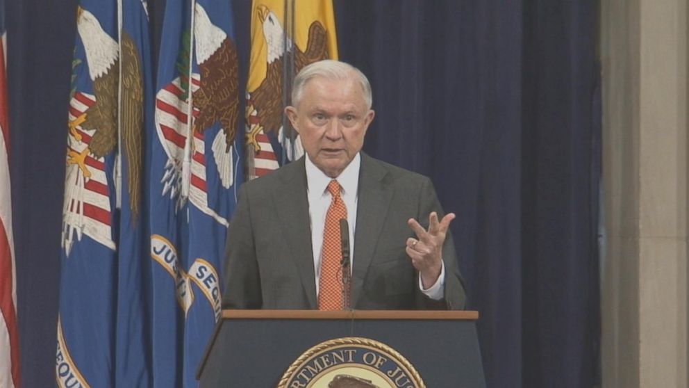 During an event with Justice Department interns in June, Attorney General Jeff Sessions is praised for making the opioid crisis a priority under his leadership.