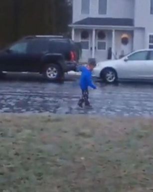 VIDEO: Jaxon Madel attempted to figure skate on ice near his Connecticut home.