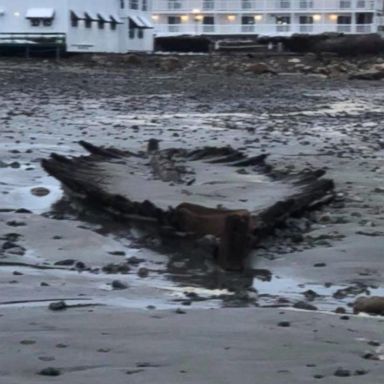 VIDEO: The powerful nor'easter that pummeled the Atlantic coast last week unearthed the skeleton of a shipwreck that occurred nearly 250 years ago on a beach in Maine.