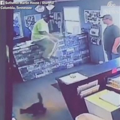 A stray cat wandered into a Columbia, Tennessee, shop on April 12, and a customer got the scare of his life.