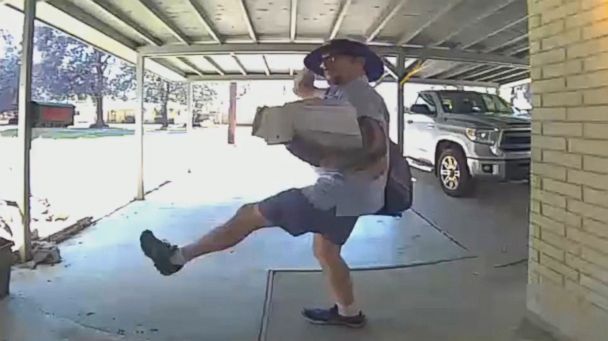 Video Doorbell camera captures mailman dancing on the photo