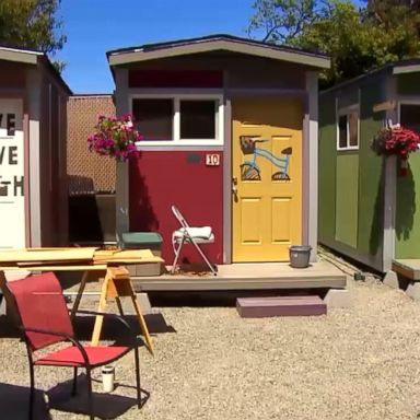 VIDEO: The village in Seattle is composed of 15 tiny homes and was built by a crew of mostly female volunteers.