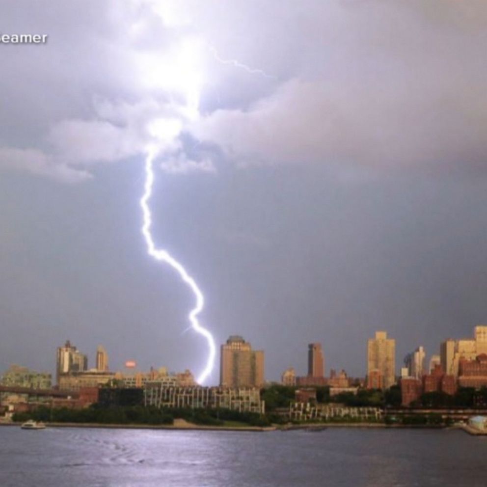 Lightning strikes illuminate New York City skyline - ABC News