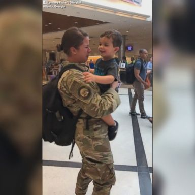 VIDEO: Chelsey Speicher enjoyed a hug with her son and shed tears after being away from home on deployment for six months.