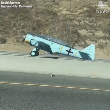 Traffic was backed up for miles after a single-engine vintage plane made a crash-landing on the busy 101 Freeway in Agoura Hills, California.