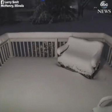 VIDEO: Timelapse video shows the snow accumulate in McHenry, Illinois, where about a foot of snow fell between Sunday afternoon and Monday morning.