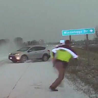 VIDEO: Authorities are warning motorists about the potential dangers of driving in icy conditions after a deputy's dash camera captured a close call on a Wisconsin highway.