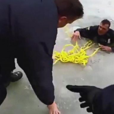 VIDEO: Tense bodycam footage shows Ohio police scramble to rescue a teenager - and a fellow officer who fell through the ice of a frozen pond while trying to save the teen.